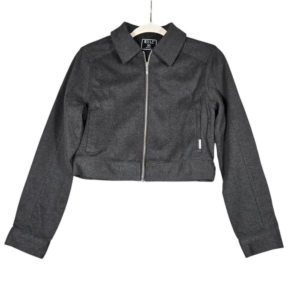 BYLT Premium Basics Center Jacket Womens XS Dark Charcoal Grey Cropped Full Zip